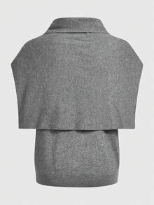 ROMWE MEN Street Life Men's Solid Color Knit Shawl Matched With Round Neck Knit Top Casual Suit - Light Grey - View 9