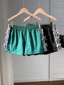 Comfortcana 女士夏季休闲撞色条纹短裤，饰有蝴蝶结 - 彩色 - 查看 4