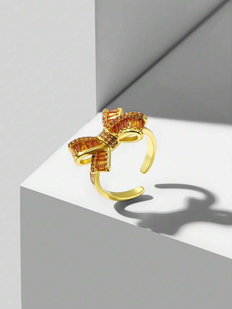 18K GOLD BOW ORANGE CRYSTAL RING