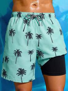 SHEIN Bộ 1 quần short đi biển 2 trong 1 dành cho bé trai tuổi teen, in hình cây dừa nhiệt đới, thích hợp cho kỳ nghỉ, sinh hoạt hàng ngày, đi học, du lịch, thể thao, mùa xuân và mùa hè. - Nhiều màu - Xem 4