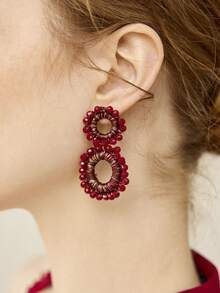 MOTF PREMIUM PRE HANDMADE RED DIAMOND DOUBLE RING EARRINGS - Red - View 1