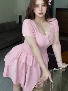 Vibekara 紧身针织弹力蛋糕裙 - 粉色 - 查看 8