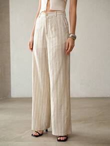 MOTF PREMIUM WOMEN'S STRIPED PRINT SLANT POCKET WIDE LEG PANTS - Apricot - View 3