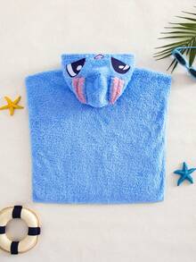男婴可爱蓝色卡通图案连帽泳衣罩衫 - 藍色 - 查看 2