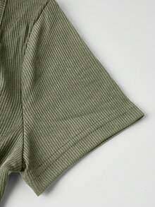 Olithes 纯色紧身衣和阔腿裤两件套 - 軍綠色 - 查看 8