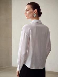 MOTF PREMIUM NEW SPRING/SUMMER WOMEN'S LONG SLEEVE SHIRT, WHITE COLLARED BLOUSE - White - View 3