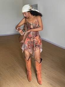 StreetHx Women's Leopard Print Asymmetrical Hem Camisole Dress, Summer,Vacation Outfits Women ,Afro Boho Outfits - Brown - View 7