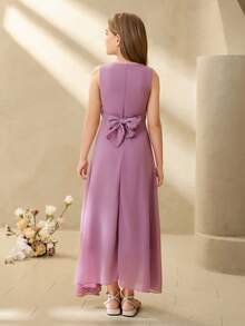 Elegant Purple Lace Chiffon Dress For Tween GirlsSuitable For Evening Party, Christmas, Prom, Wedding, Graduation And Other Occasions - Purple - View 2
