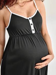 Moonlight&Mama Maternity Sleeveless Dress With Button Decor, Loungewear - Black - View 5