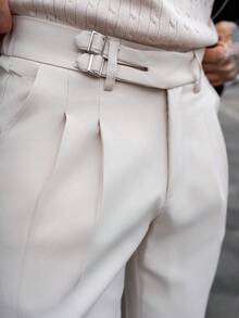 Artur Kramer Men's Casual Solid Color Tapered Suit Dress Pants - Beige - View 3