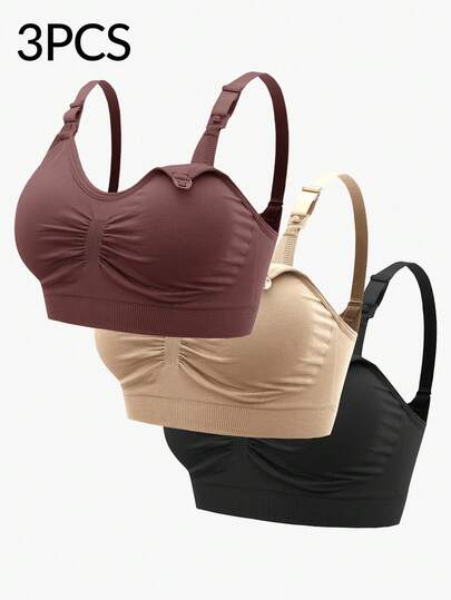 Moonlight&Mama Conjunto de 3 piezas de sujetador de maternidad y lactancia de alta calidad, minimalista, de unicolor, cómodo y de moda para mujeres, 2026