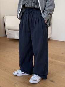 DAZY Tween Boy Solid Color Drawstring Waist Casual Versatile Everyday Loose Pants - Navy Blue - View 5