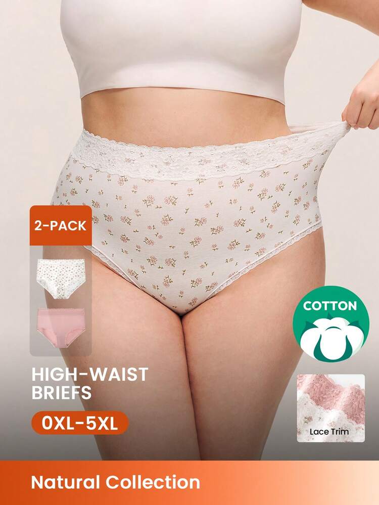 Plus 2-Pack High-Waist Lace Briefs