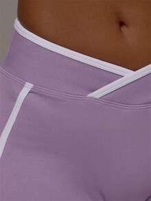 Musera Sport 撞色罗纹无缝紧身裤 Only Active Co-Ord 运动健身健身房普拉提日常休闲烟晶色夏季 - 淺灰紫 - 查看 5