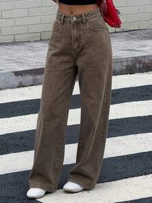 DAZY Quần jeans nữ dáng rộng, thoải mái, họa tiết da báo, thích hợp cho mùa xuân và hè. - màu nâu - Xem 5