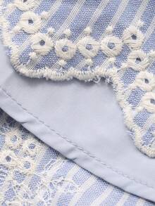 DAZY 女士吊带条纹花卉刺绣图案休闲度假约会连衣裙 - 藍色 - 查看 8