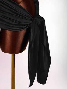 Amplova Women's Sexy Tie-Up Mini Dress, Sequins Embellished Tie-Up Wrap Hem, Suitable For Party & Nightclub - Black - View 6