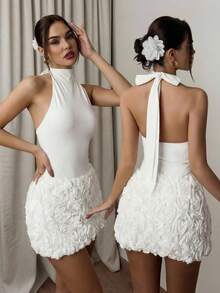 Firerie 女士优雅精致浪漫端庄露背白色迷你连衣裙，吊带露背设计，适合舞会、节日、派对、情人节约会、婚礼、出席宾客、度假、生日等场合。 - 白色 - 查看 1