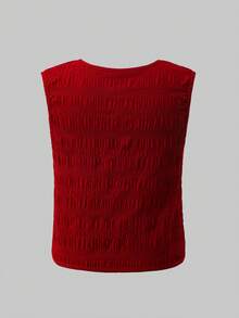 SHEIN 少女纯色系带吊带背心和裤子度假休闲套装 - 紅色 - 查看 10