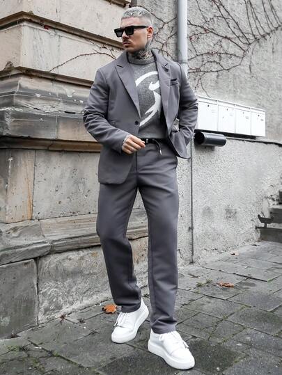 Artur Kramer 男士纯色常规肩长袖商务休闲西装套装男灰色西装