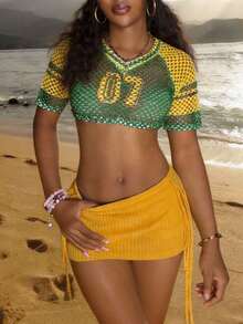 StreetHx 2pcs/Set Fashionable Women's Crochet Hollow Out Stylish Outfit,Vacation Outfits Women ,Beach Outfit For Women ,Afro Fashion Outfits - Multicolor - View 8