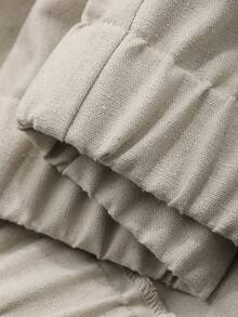 Dazy-Less 女士纯色单排扣休闲百搭日常短袖衬衫，商务休闲夏季款 - 卡其色 - 查看 3