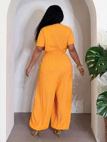 Slaydiva 春夏优雅通勤休闲装,生日派对、毕业典礼、学生装、日常外出、百搭单品、休闲度假、邮轮旅行、海滩、日光浴、商务休闲、简约休闲度假外出女式时尚绿色角色扮演连体裤,短灯笼袖和哈伦裤设计 - 橙色 - 橘色 - 查看 11