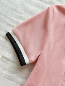 SHEIN Vintaside Kids 一件女婴粉色珍珠面料连衣裙，罗纹领口和袖口，适合休闲、户外、运动、派对等场合。 - 藕粉色 - 查看 8