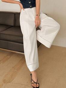 DAZY Pantalones rectos de cintura alta y plisados, estilo casual de ciudad para mujer - Blanco - Ver 6