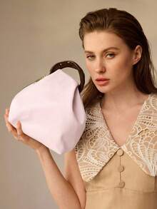 MOTF PREMIUM TAS TANGAN LIPAT WANITA WARNA POLOS, ELEGAN DAN SEDERHANA, UNTUK PAKAIAN SEHARI-HARI UNTUK BEKERJA DAN BERPERJALANAN - Baby Pink - View 7