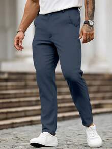 Manfinity Homme 男士休闲百搭纯色裤 - 霧霾藍 - 查看 5