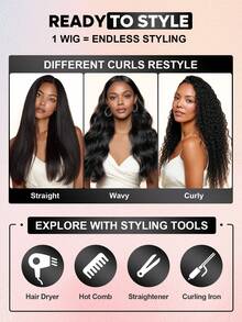 ALL READY WIG 升级版 13x6 无胶蕾丝前假发波浪形预切耳到耳蕾丝皮肤融化自然黑色带预拔发际线真人假发 - SNatural - 查看 13