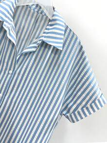 Franclia Women's Casual Woven Striped Loose Fit Drop Shoulder Long Sleeve Shirt Dress - Blue and White - View 5