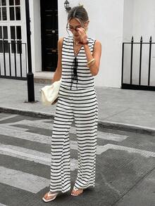 Siren Gaze Women's Summer Casual Striped Tank Top And Pants 2 Pieces Set - Black - View 4