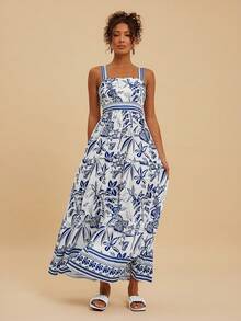 Travachic Women's Casual Tropical Print Dress - Blue and White - View 4