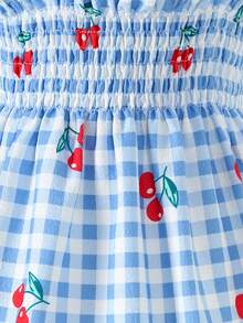 SHEIN 女童无袖褶皱彩色中长连衣裙，休闲公主风，适合度假和聚会 - 藍色 - 查看 3