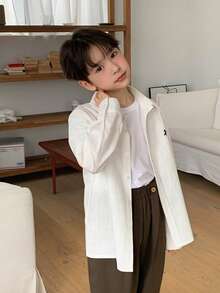 DAZY Tween Boy Casual Button Front Long Sleeve Shirt, Spring/Autumn - White - View 6