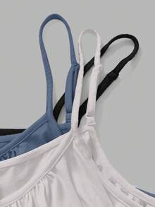 SHEIN EZwear 3件装加大码女式褶皱宽松吊带背心，可调节肩带，适合春夏穿着，女士夏季上衣3件装，娃娃衫上衣，女士基础款夏季上衣，吊带背心 - 彩色 - 查看 10