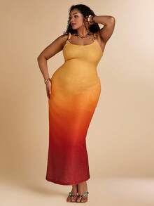 SHEIN BAE 大码女士渐变色半透明连衣裙 - 彩色 - 查看 5