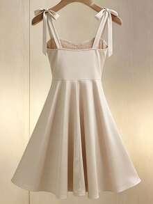 GlowEve 夏季新款度假连衣裙，缎面面料，系带珍珠装饰A字裙，杏色连衣裙，优雅女士连衣裙，优雅女士套装，女士夏季套装，优雅派对连衣裙，女士婚礼宾客礼服 - 杏色 - 查看 2