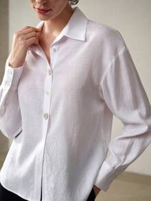 MOTF PREMIUM NEW SPRING/SUMMER WOMEN'S LONG SLEEVE SHIRT, WHITE COLLARED BLOUSE - White - View 2