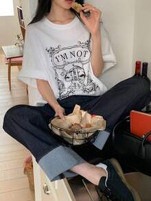 DAZY Women's Round Neck Printed Casual Short Sleeve T-Shirt - White - View 7