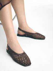 Mnmlis 女士新款时尚编织镂空平底方头套脚鞋 - 棕色 - 查看 11