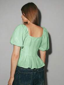 ATUI Studio 女士纯色简约短袖上衣，休闲日常穿着 - 薄荷綠 - 查看 2