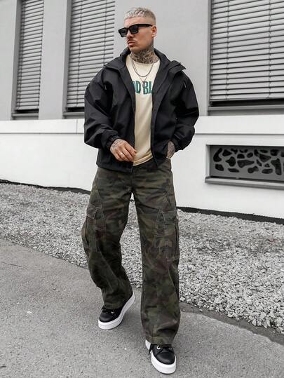 Artur Kramer Men Casual Black Techwear Rain Y2k Style Long Sleeve Jacket,Outdoor Windbreaker, Parka,Baggy,Winter Jacket,Streetwear, Fall