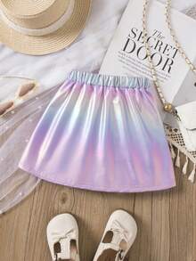 SHEIN Jupe mi-longue élégante et multicolore pour filles, avec une taille élastique ajustée. Convient pour le port quotidien, les fêtes et les occasions formelles. S'assortit parfaitement avec des hauts et des manteaux pour un look raffiné et remarquable. - Multicolore - Voir 3