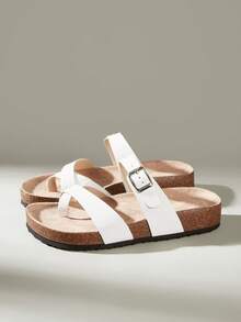 Solecia Sandalias casuales de playa con hebilla ajustable para mujer para Navidad - Espejo blanco - Ver 2