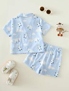 2pcs/Set Baby Boy/Girl Cute Cartoon Print Knit Casual Short Sleeve Pajama Set, Summer - Multicolor - View 3