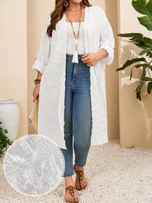 EMERY ROSE 大码女式纯色休闲百搭日常睡袍 - 白色 - 查看 3