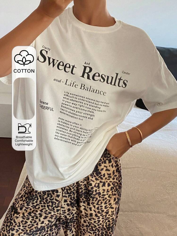 Women's Summer Round Neck Short Sleeve Letter Print Loose Casual Street T-Shirt Y2k